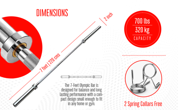 7FT OLYMPIC 20KG BAR BARBELL(700LBS/320KG RATED) - Image 4