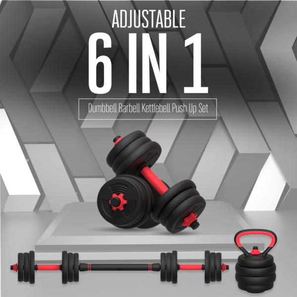 30KG and 40KG SET Adjustable 6 in 1 Dumbbell Barbell Kettlebell Push-Up Set - Image 2