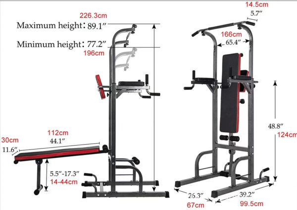 Power Tower Dip Station with Bench and Pull-Up Bar - Image 8