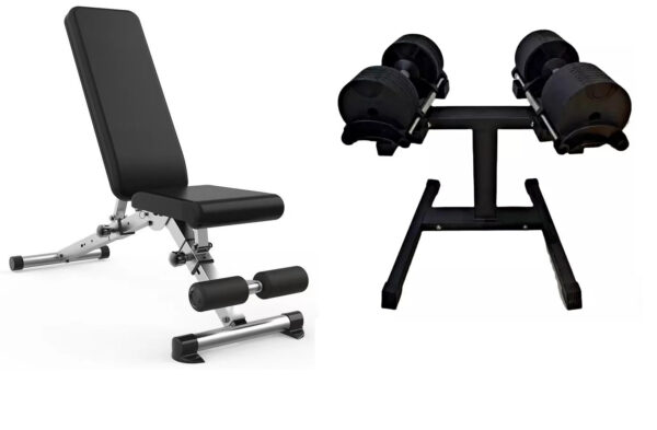 40KG Adjustable Dumbbells Set (PAIR) with Adjustable Weight Bench and Stand