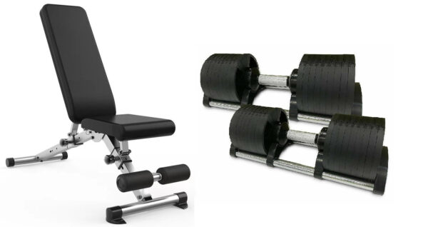 40KG Adjustable Dumbbells Set (PAIR) with Adjustable Weight Bench and Stand - Image 2