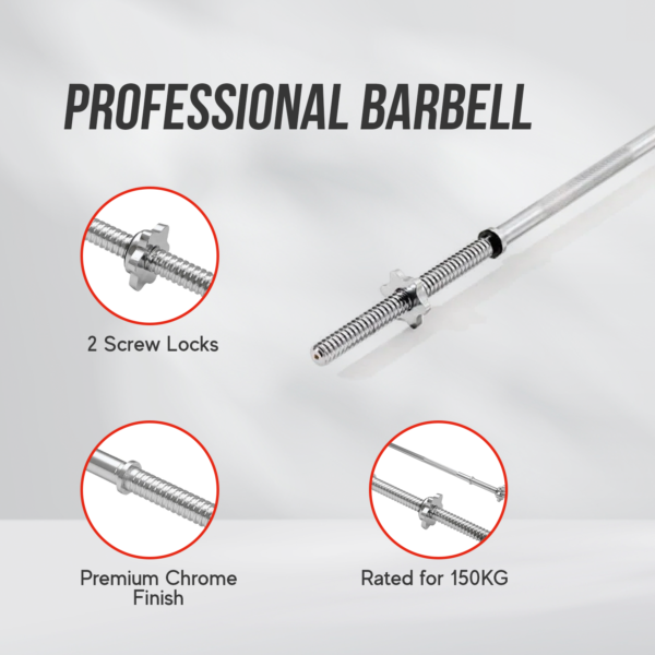 (330LBS/150KG Rated) 6FT 1 INCH Bar Barbell - Image 3