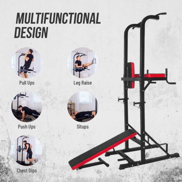 Power Tower Dip Station with Bench and Pull-Up Bar - Image 3